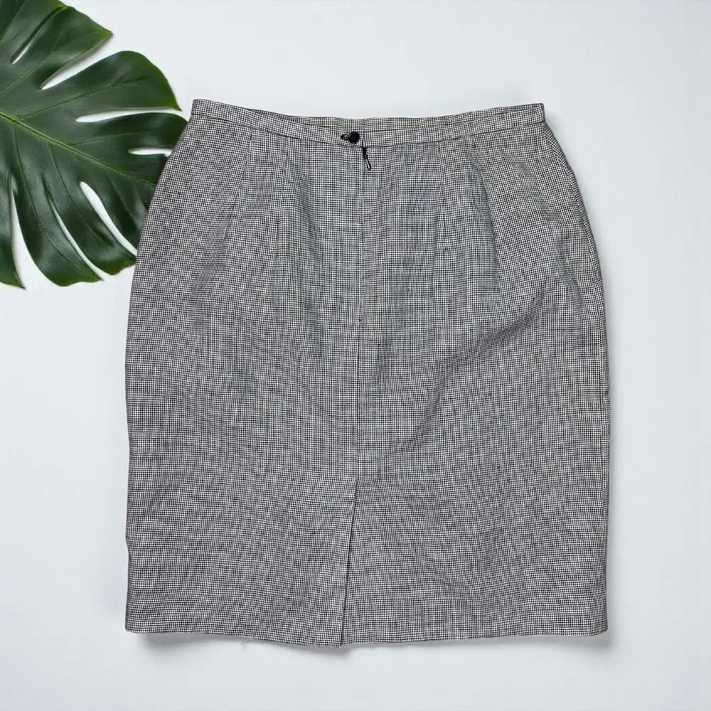 Talbots 100% Irish Linen Skirt in Mini Houndstooth
